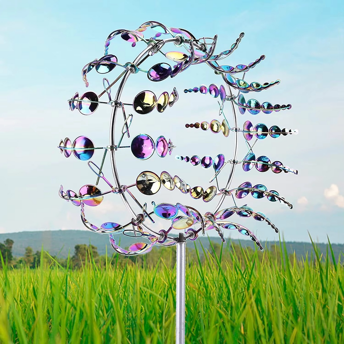 Solar-Powered 3D Kinetic Wind Sculpture for Gardens - 24 in Height, view 2