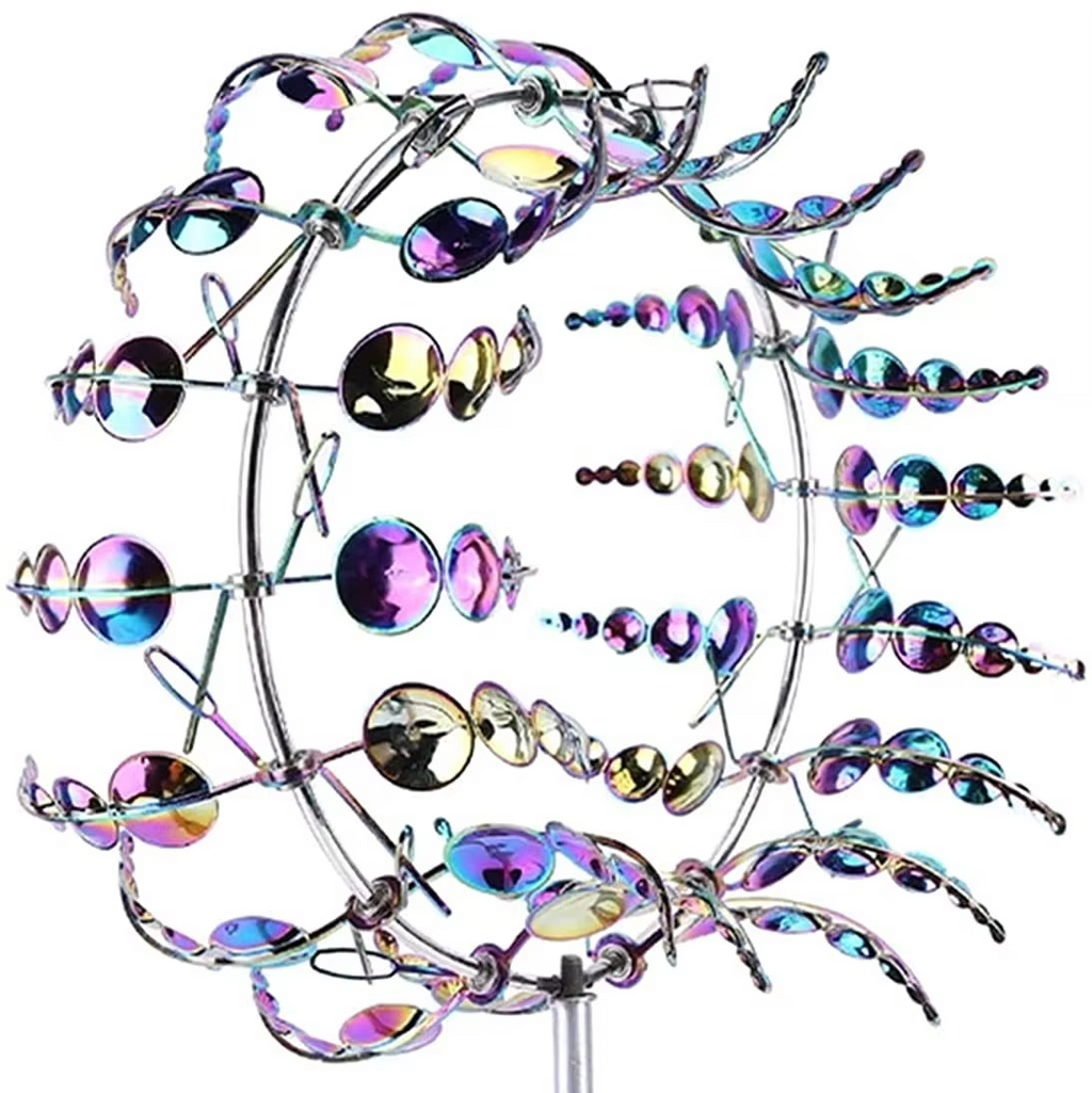 Solar-Powered 3D Kinetic Wind Sculpture for Gardens - 24 in Height, view 5