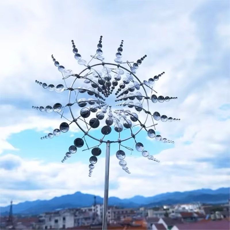 Solar-Powered 3D Kinetic Wind Sculpture for Gardens - 24 in Height, view 6