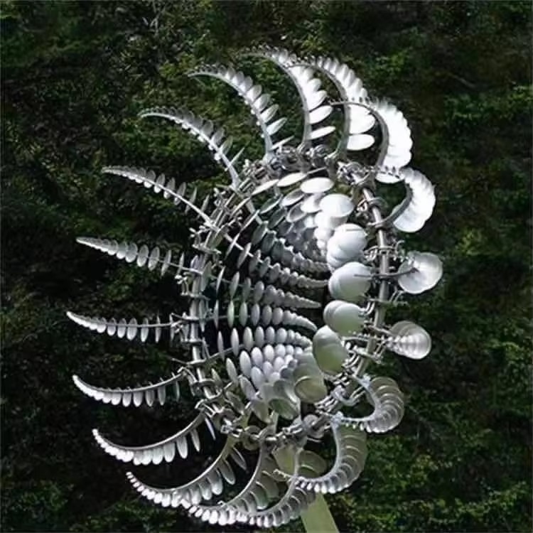Solar-Powered 3D Kinetic Wind Sculpture for Gardens - 24 in Height, view 8