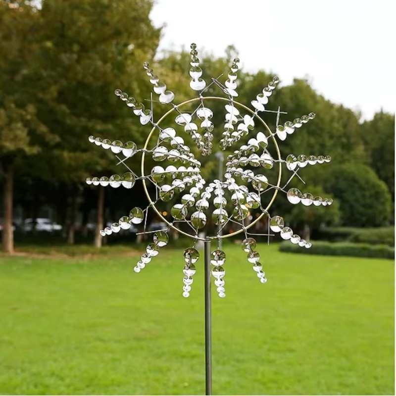 Solar-Powered 3D Kinetic Wind Sculpture for Gardens - 24 in Height, view 9