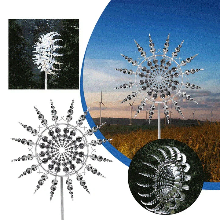 Garden Wind Spinner Sculpture in Silver Metal - 76 cm Iron, All-Weather, view 4