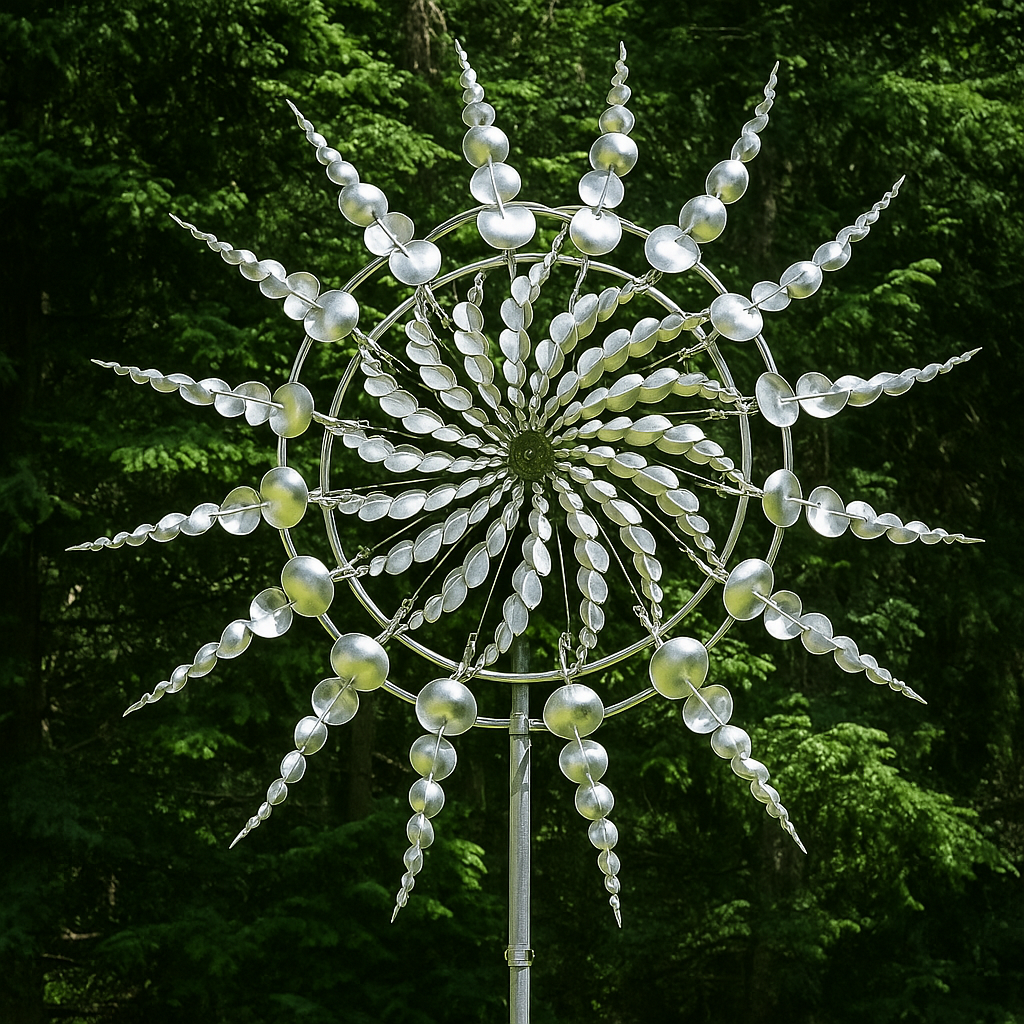 Garden Wind Spinner Sculpture in Silver Metal - 76 cm Iron, All-Weather, view 5