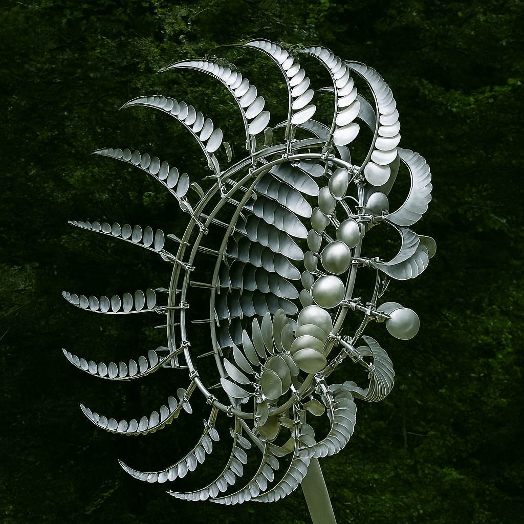 Garden Wind Spinner Sculpture in Silver Metal - 76 cm Iron, All-Weather