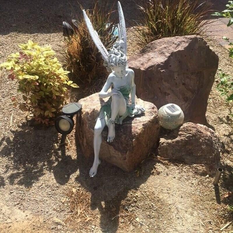 Sitting Fairy Garden Statue - Resin, PVC, Sandstone, Outdoor Ornament, view 3