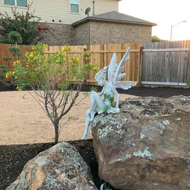Sitting Fairy Garden Statue - Resin, PVC, Sandstone, Outdoor Ornament, view 4