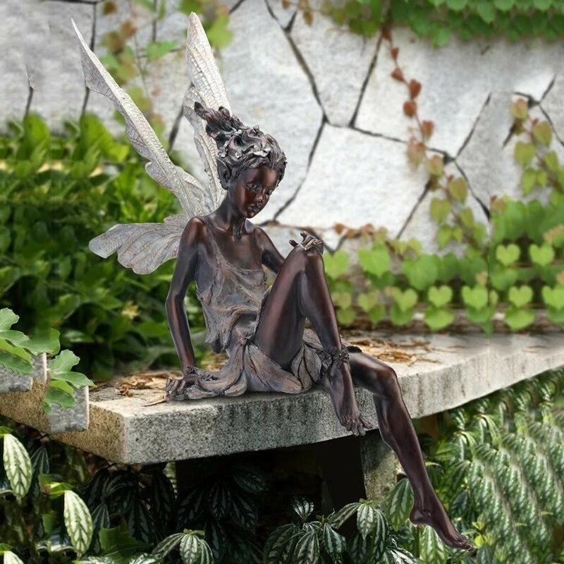 Sitting Fairy Garden Statue - Resin, PVC, Sandstone, Outdoor Ornament, view 6