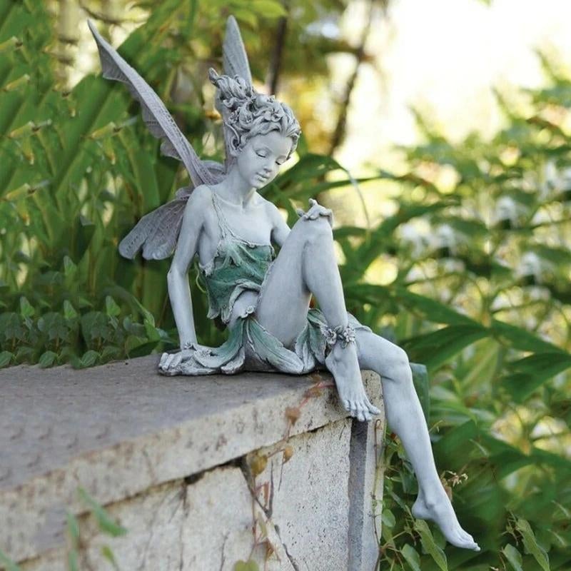 Sitting Fairy Garden Statue - Resin, PVC, Sandstone, Outdoor Ornament