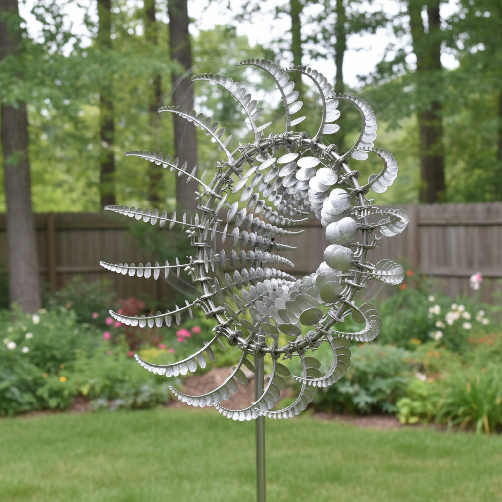 Outdoor Metal Windmill Kinetic Spinner - Powder-Coated Steel, 151 cm Height, view 2