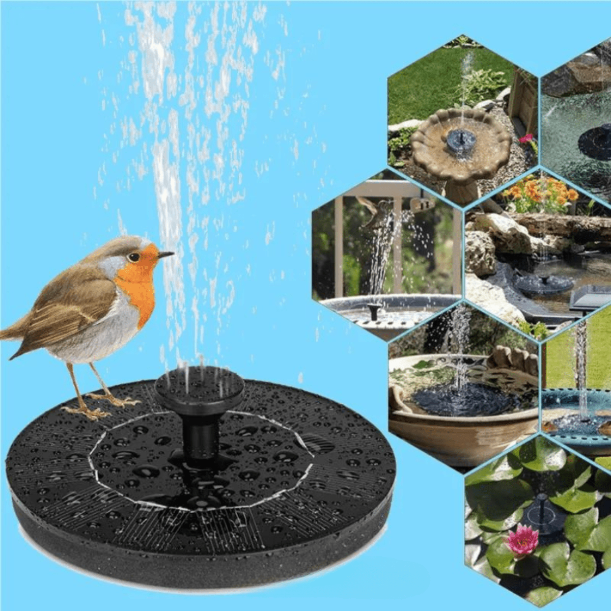 Solar Bird Fountain for Garden - Weatherproof Plastic, 70 cm, Natural Colours, view 2