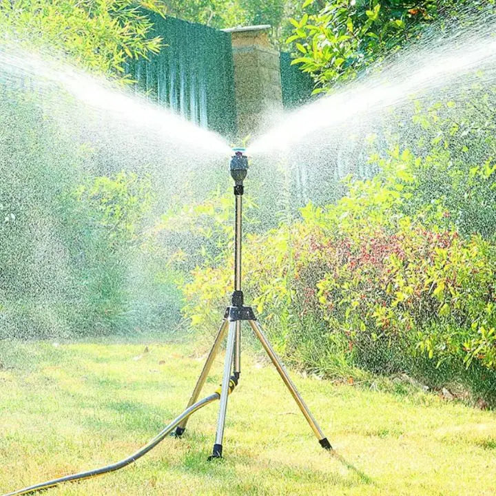360° Tripod Lawn Sprinkler - Adjustable Height, Mist Mode, Stainless Steel