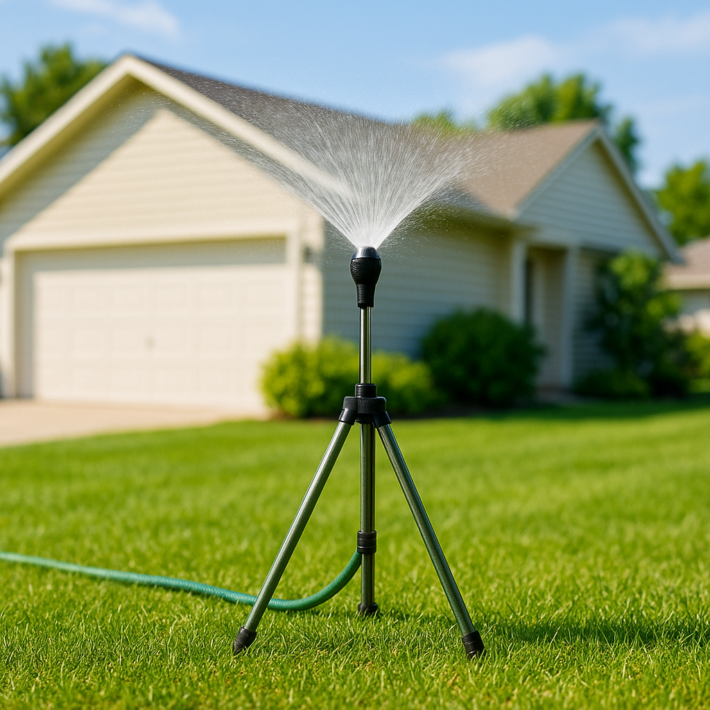 Adjustable 360° Garden Sprinkler on Tripod - Stainless Steel, 8-12 m Spray Range, view 4