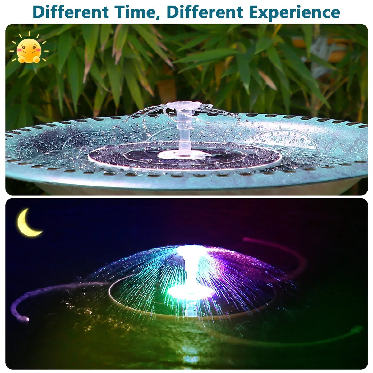 Solar Fountain Pump for Pond and Garden - 6.5W, LED, 5000mAh Battery, 16 Nozzles, view 2