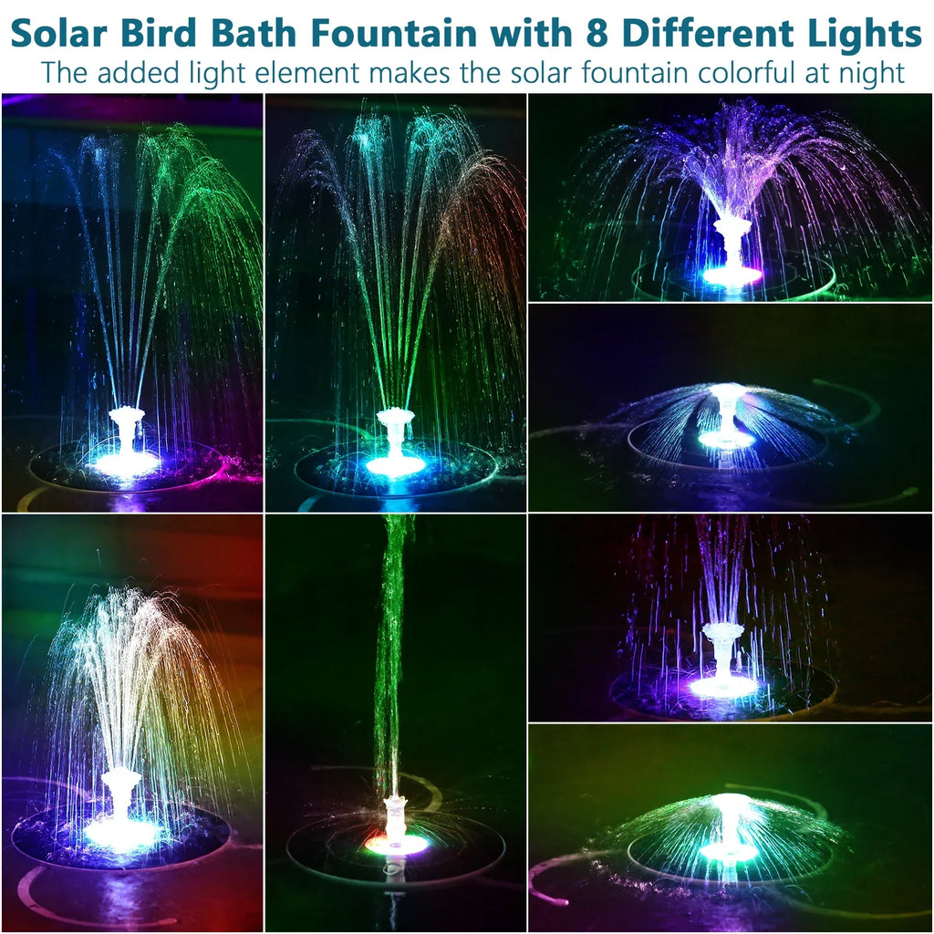 Solar Fountain Pump for Pond and Garden - 6.5W, LED, 5000mAh Battery, 16 Nozzles, view 3