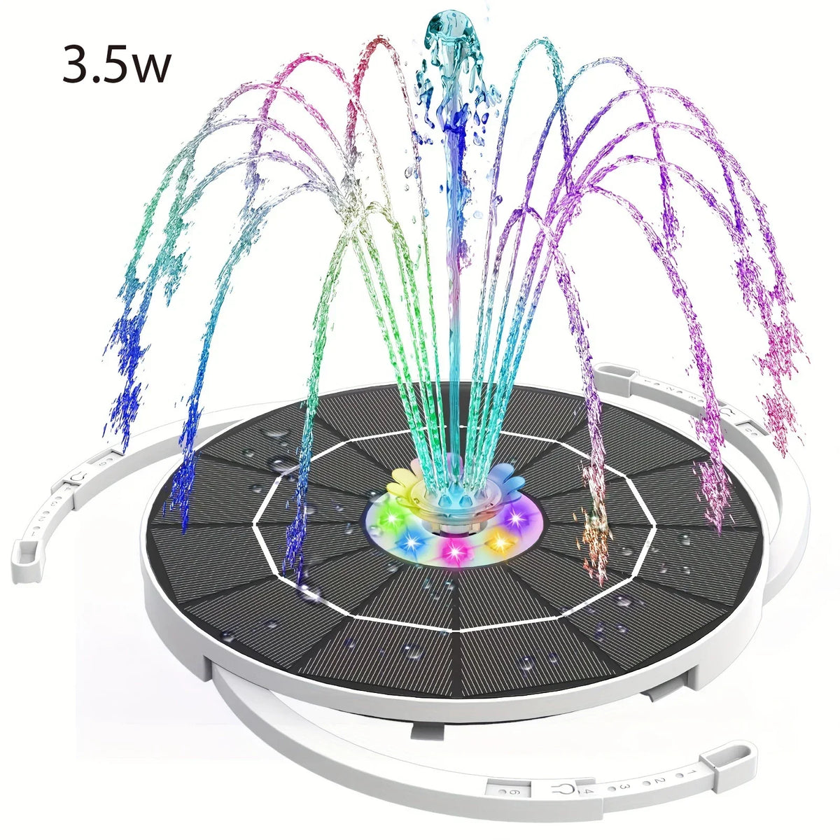 Solar Fountain Pump for Pond and Garden - 6.5W, LED, 5000mAh Battery, 16 Nozzles