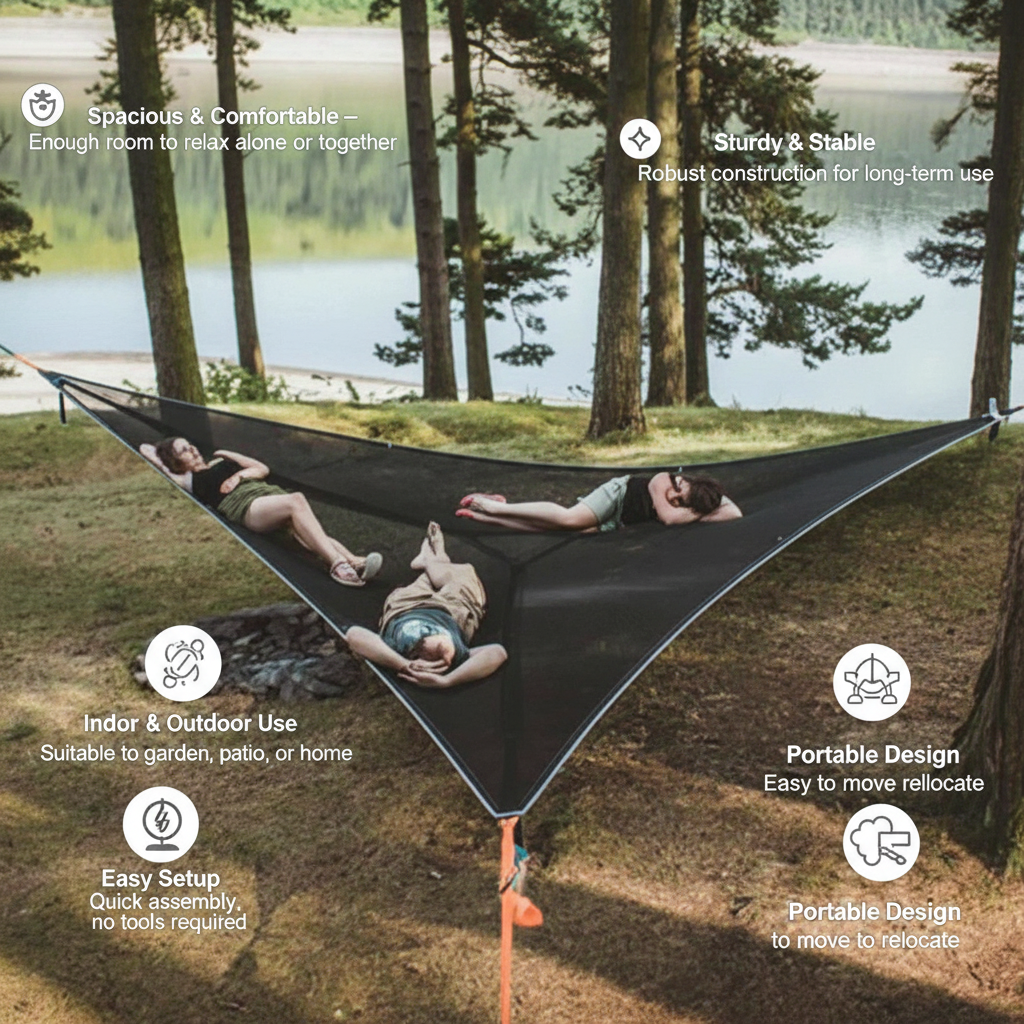 Hammock with Frame for Indoors and Outdoors - Robust Metal, Spacious Design