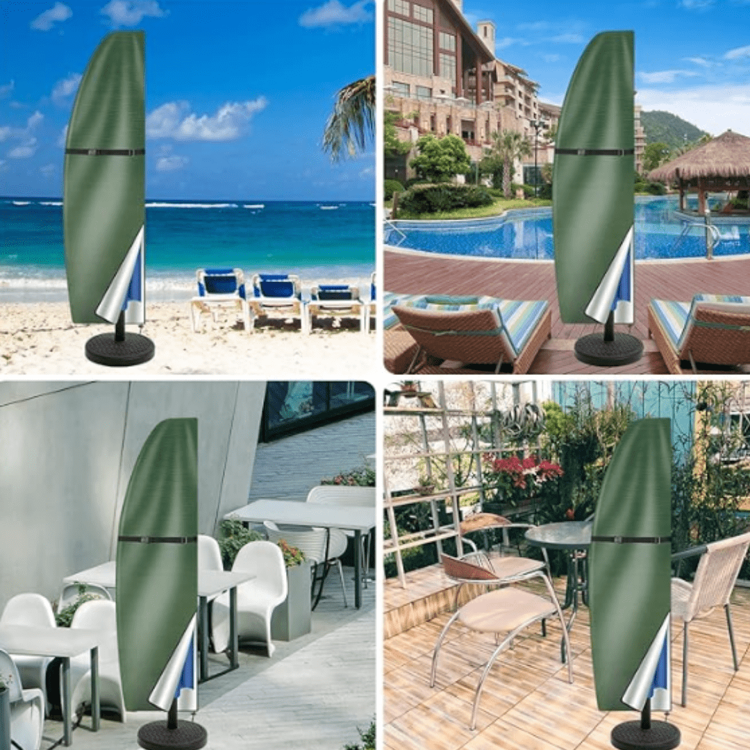 Parasol Cover Waterproof Anti-UV Outdoor - Oxford Fabric, Zipper, Grey or Green, view 2