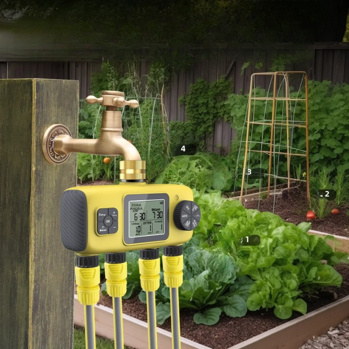 4-Zone Digital Garden Water System - LCD Screen, IPX7 Waterproof Valve, view 4