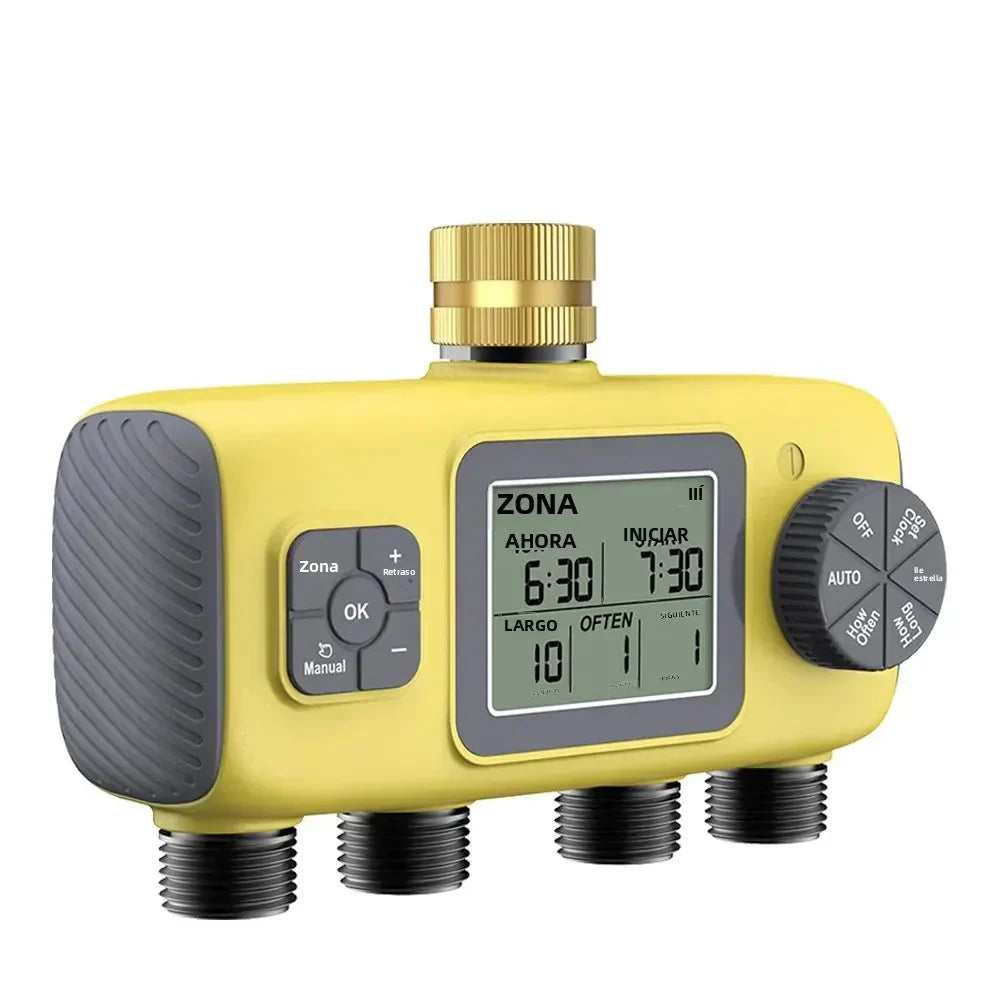 4-Zone Digital Garden Water System - LCD Screen, IPX7 Waterproof Valve