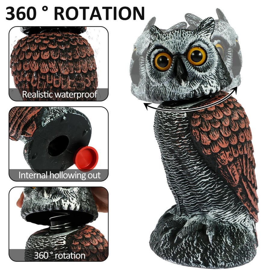 Realistic Outdoor Owl Decoy 2-Pack - Rotating Wind-Activated Head, 27 cm, view 2
