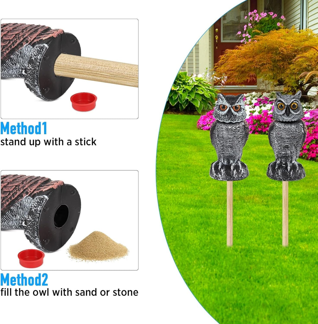 Realistic Outdoor Owl Decoy 2-Pack - Rotating Wind-Activated Head, 27 cm, view 6