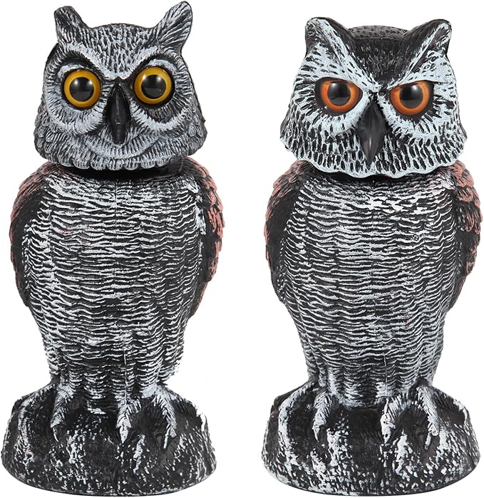 Realistic Outdoor Owl Decoy 2-Pack - Rotating Wind-Activated Head, 27 cm