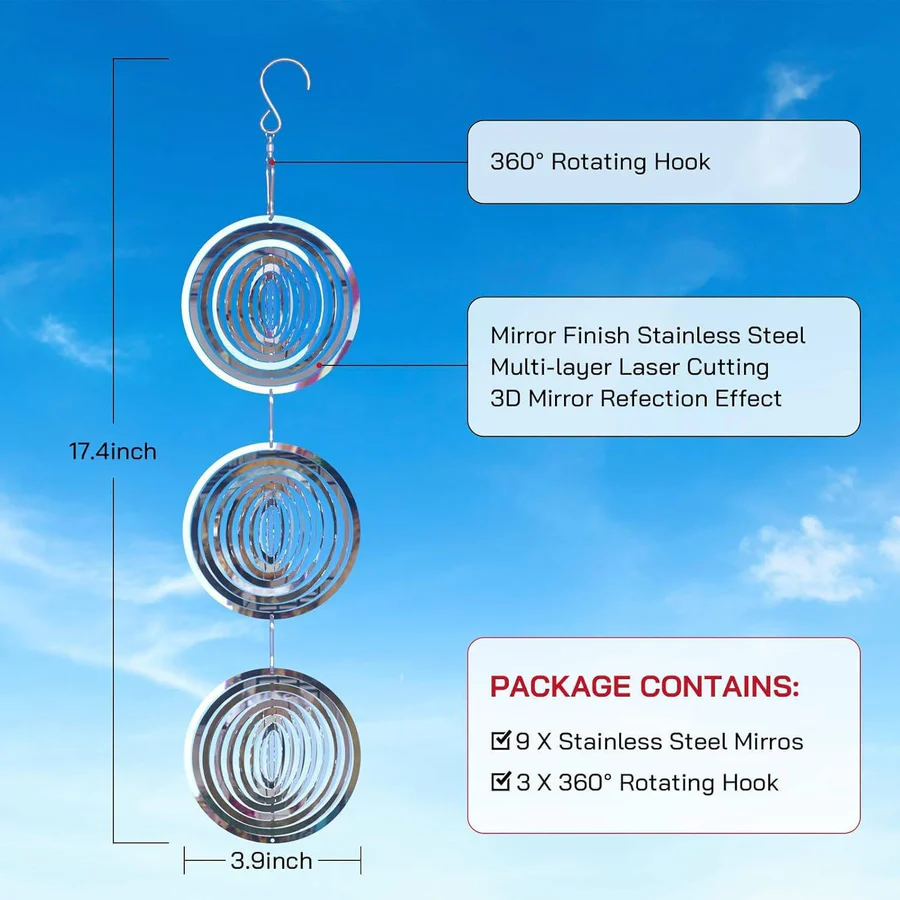 Outdoor Bird Deterrent Scare Device - Stainless Steel, 3D Mirror Finish, view 5