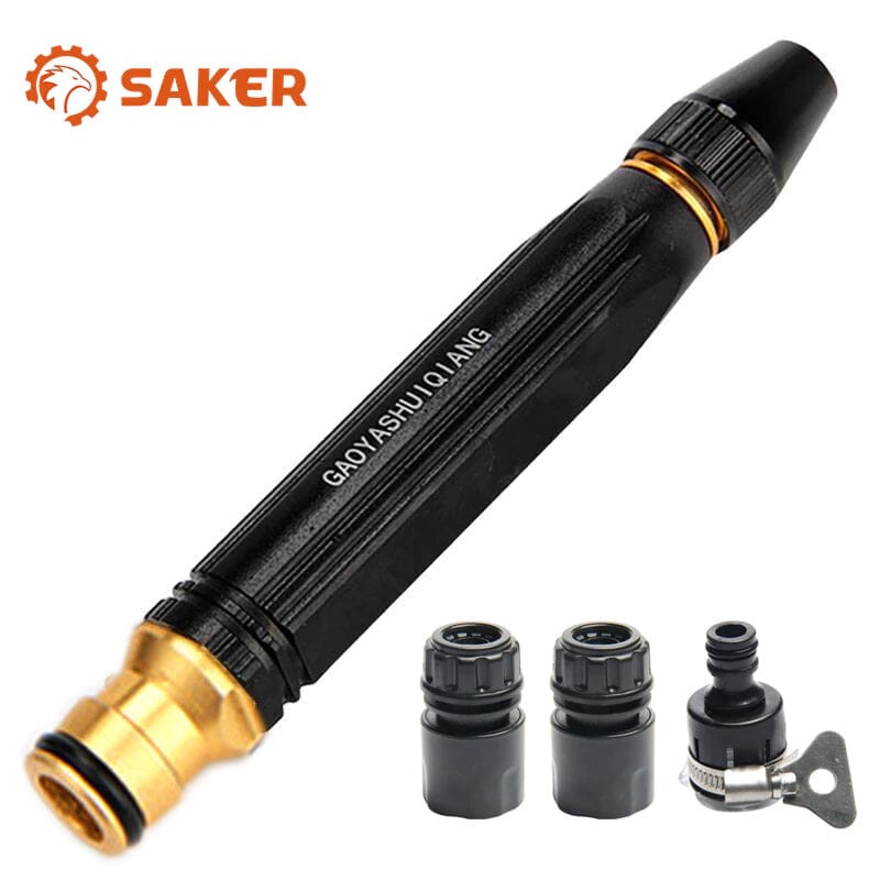 Heavy Adjustable Rotary Hose Nozzle for Outdoor Cleaning - Metal, Black