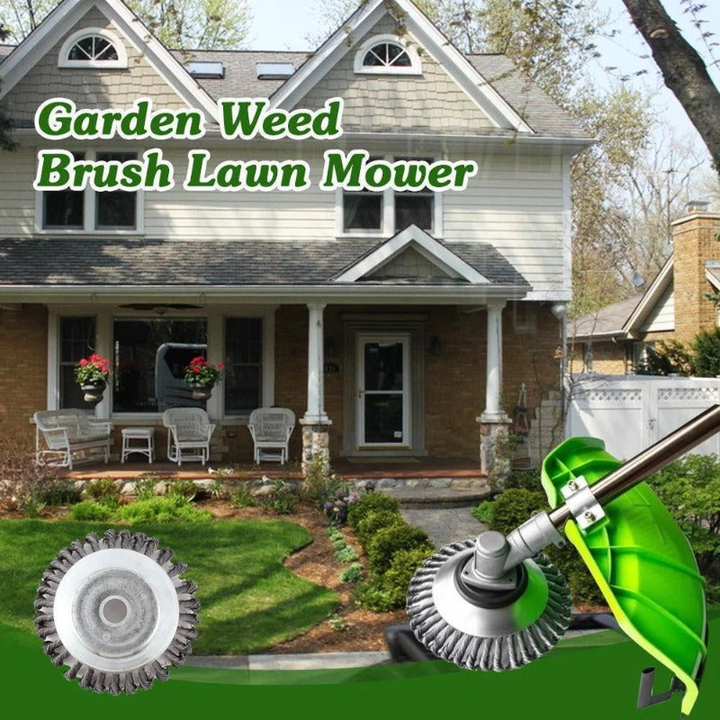 Weed Brush Lawn Mower Attachment - Steel Wire, Silver