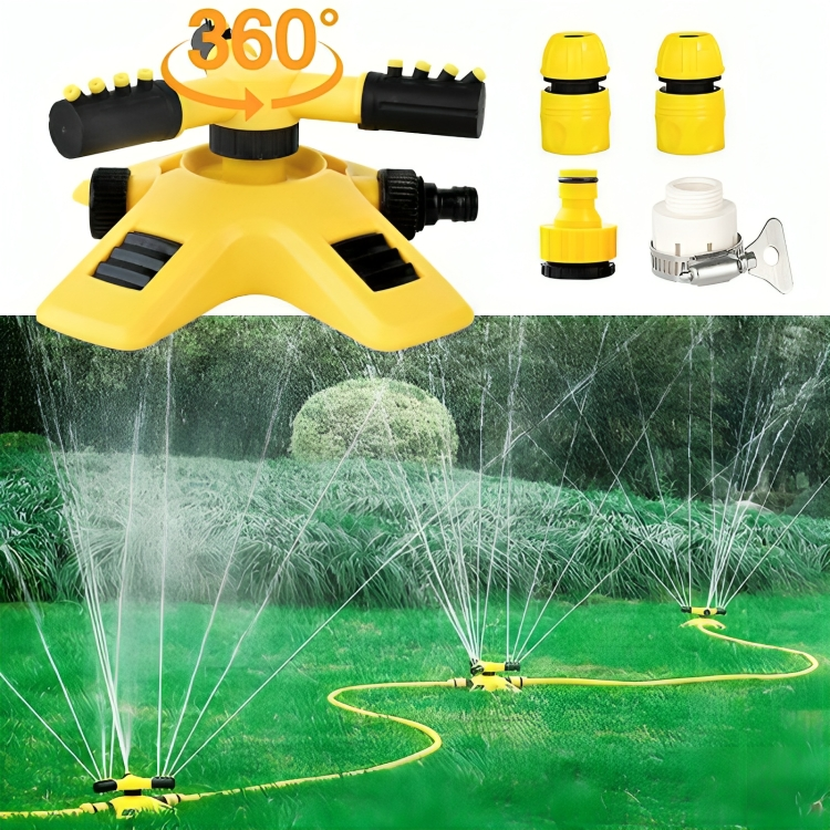 Rotating Lawn Sprinkler for Garden - 360° Adjustable Nozzles, Yellow, view 2