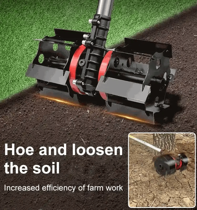 Garden Soil Loosener Tool - Robust Durable Construction, Wheel and Lever System