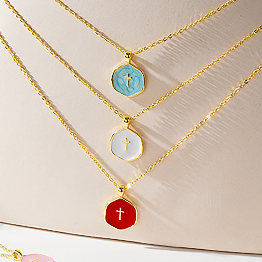 Gold-Finish Octagonal Cross Pendant Necklace with Adjustable Chain