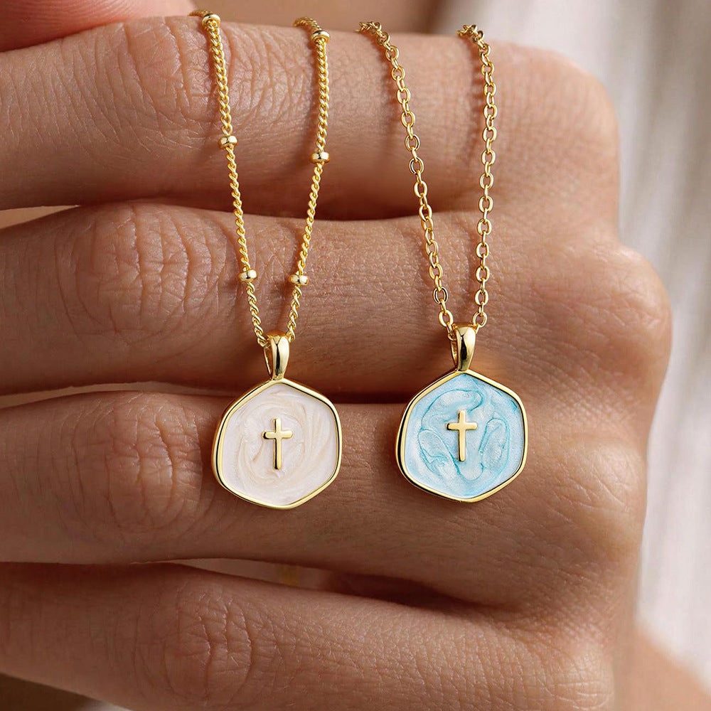 Gold-Finish Octagonal Cross Pendant Necklace with Adjustable Chain