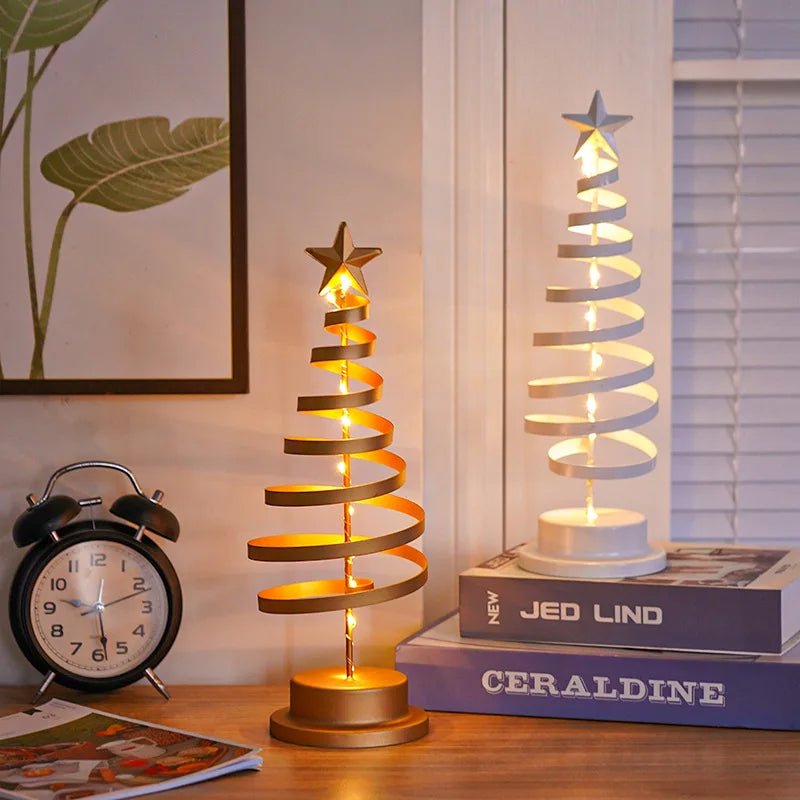 Gold LED Spiral Christmas Tree Table Ornament with Star
