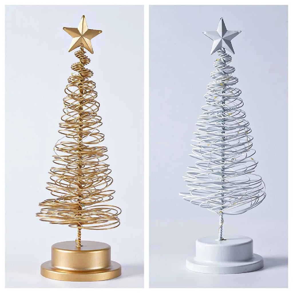 Gold LED Spiral Christmas Tree Table Ornament with Star