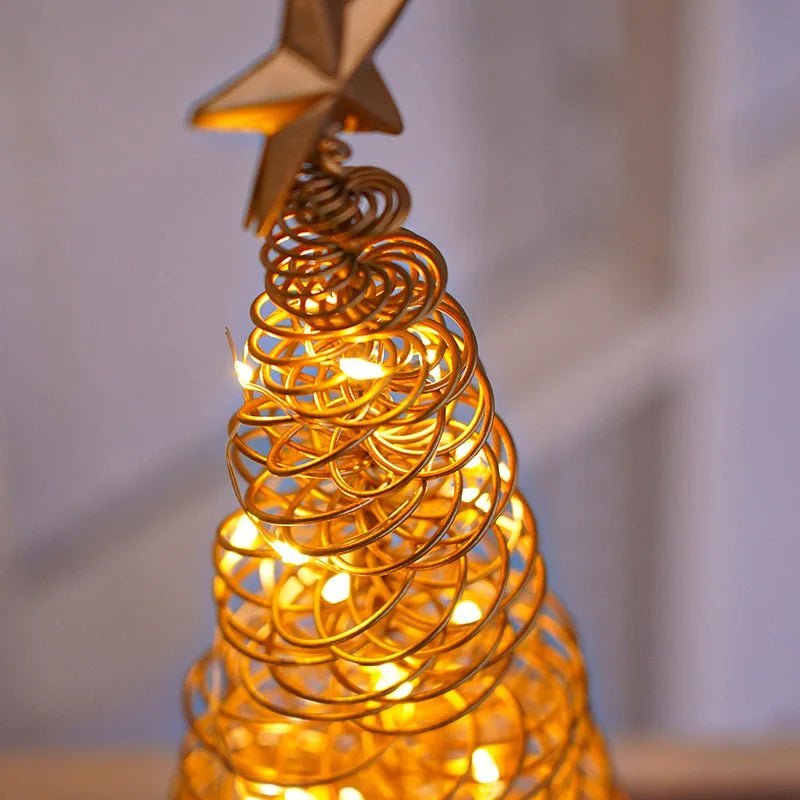 Gold LED Spiral Christmas Tree Table Ornament with Star