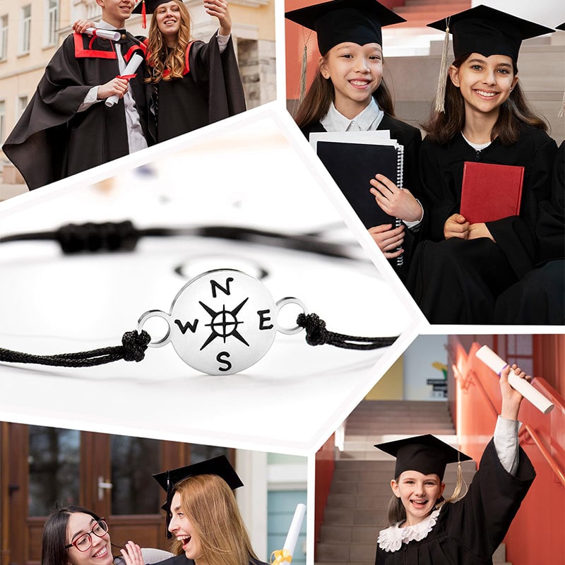 Graduation Commemorative Compass Bracelet with Stainless Steel Charm