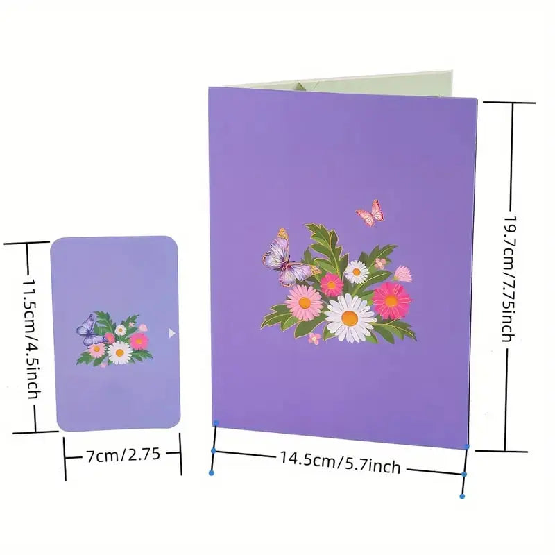 3D Pop-Up Greeting Card with Butterflies and Daisies - Eco-Friendly Cardstock, view 2
