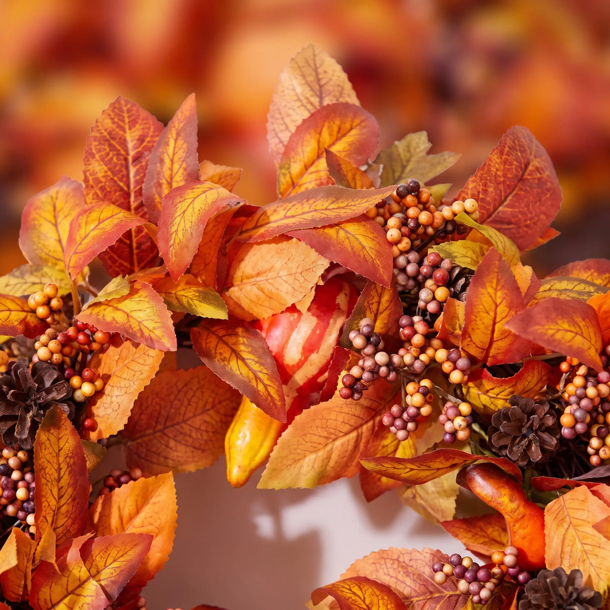 Halloween Autumn Wreath Leaves Front Door Pumpkin Decoration