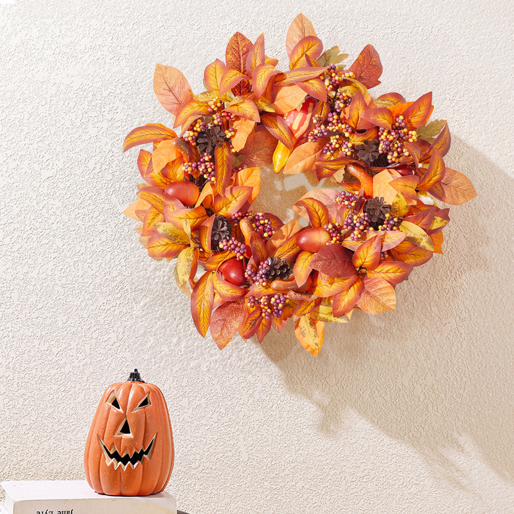 Halloween Autumn Wreath Leaves Front Door Pumpkin Decoration