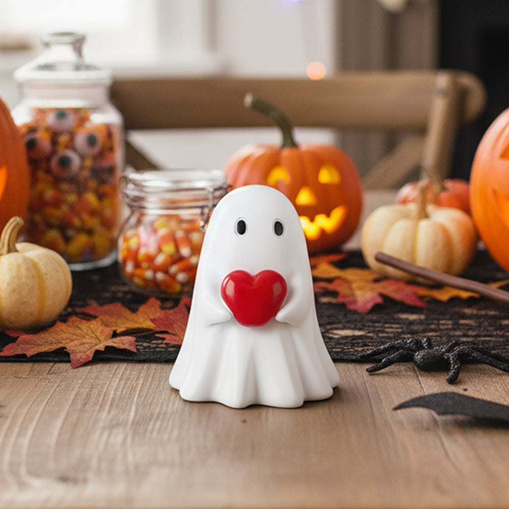 Halloween Ghost Figurine with Red Heart Resin Decoration