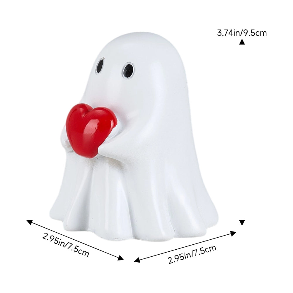 Halloween Ghost Figurine with Red Heart Resin Decoration