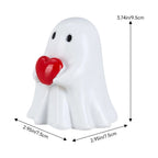 Halloween Ghost Figurine with Red Heart Resin Decoration
