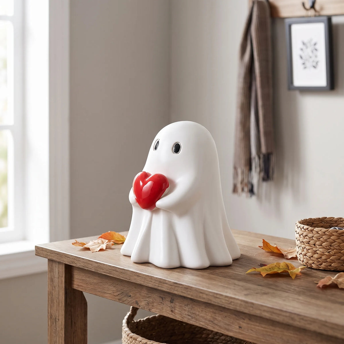 Halloween Ghost Figurine with Red Heart Resin Decoration