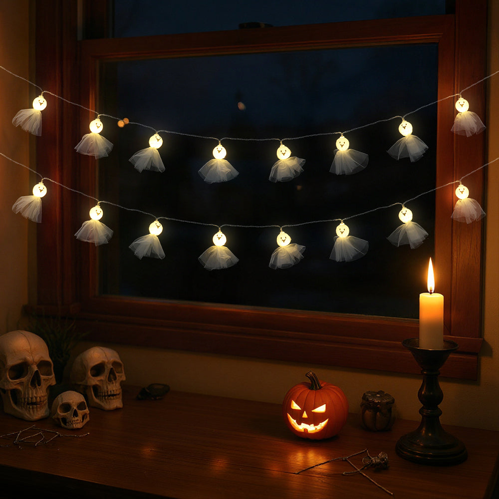 Halloween Ghost String Lights Battery Operated Warm White