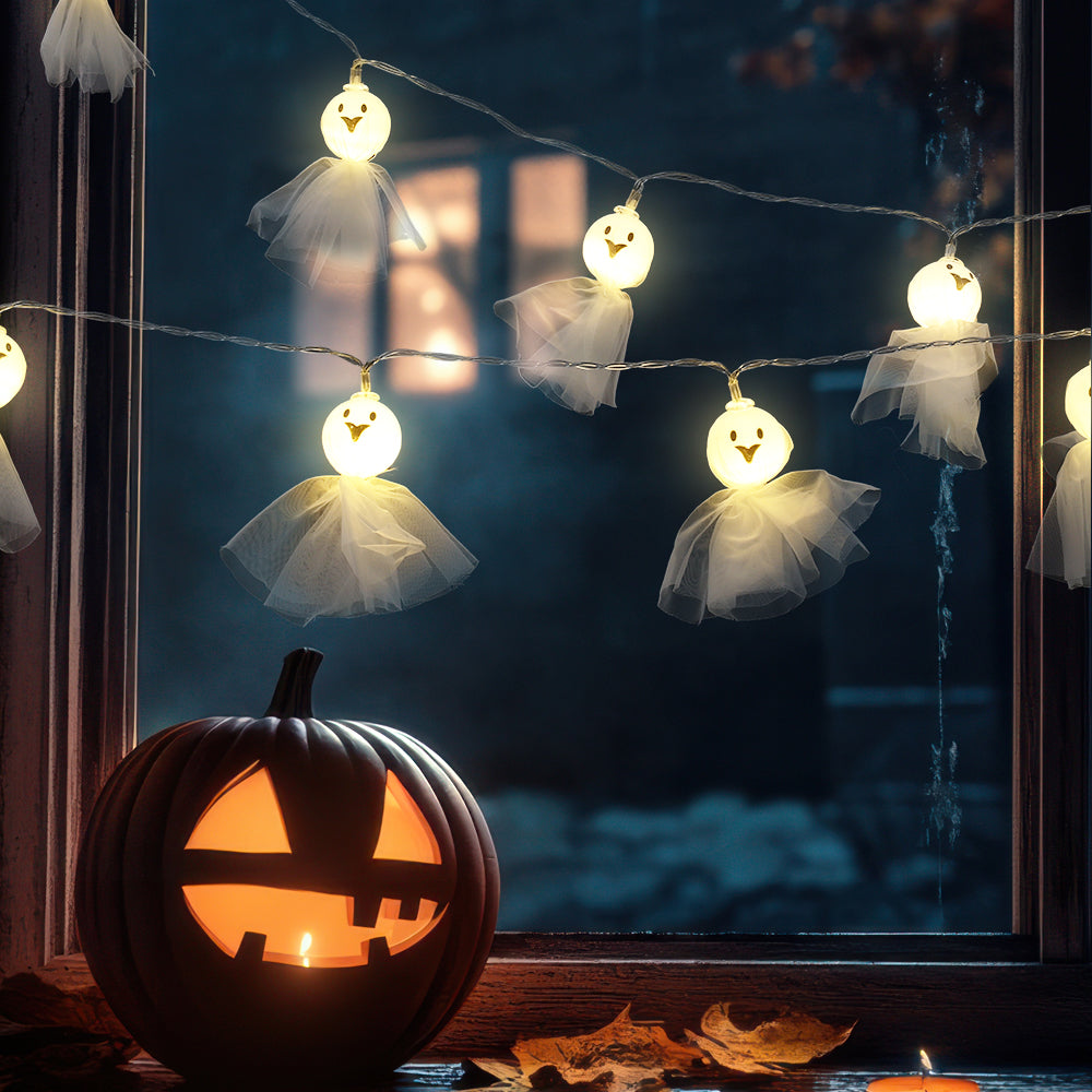 Halloween Ghost String Lights Battery Operated Warm White
