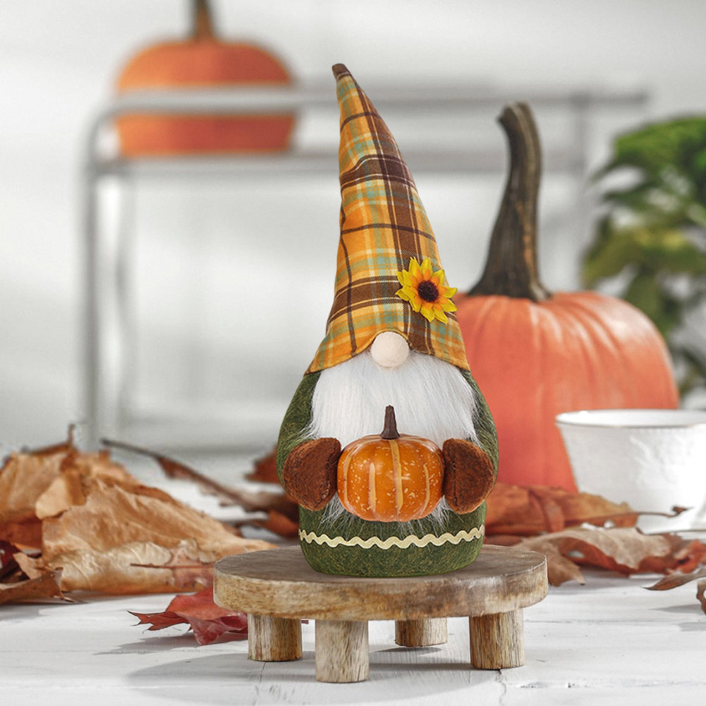 Halloween Gnome Decoration with Plaid Hat and Pumpkin 34cm