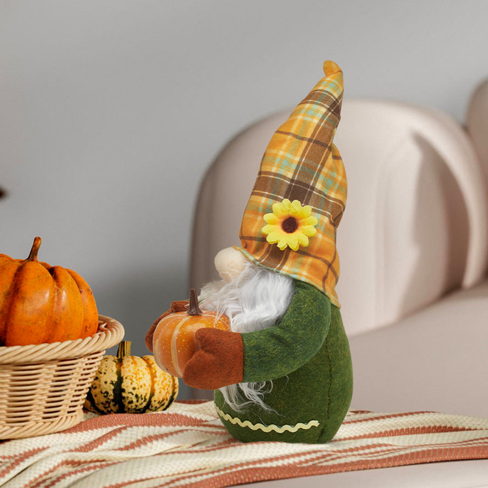 Halloween Gnome Decoration with Plaid Hat and Pumpkin 34cm