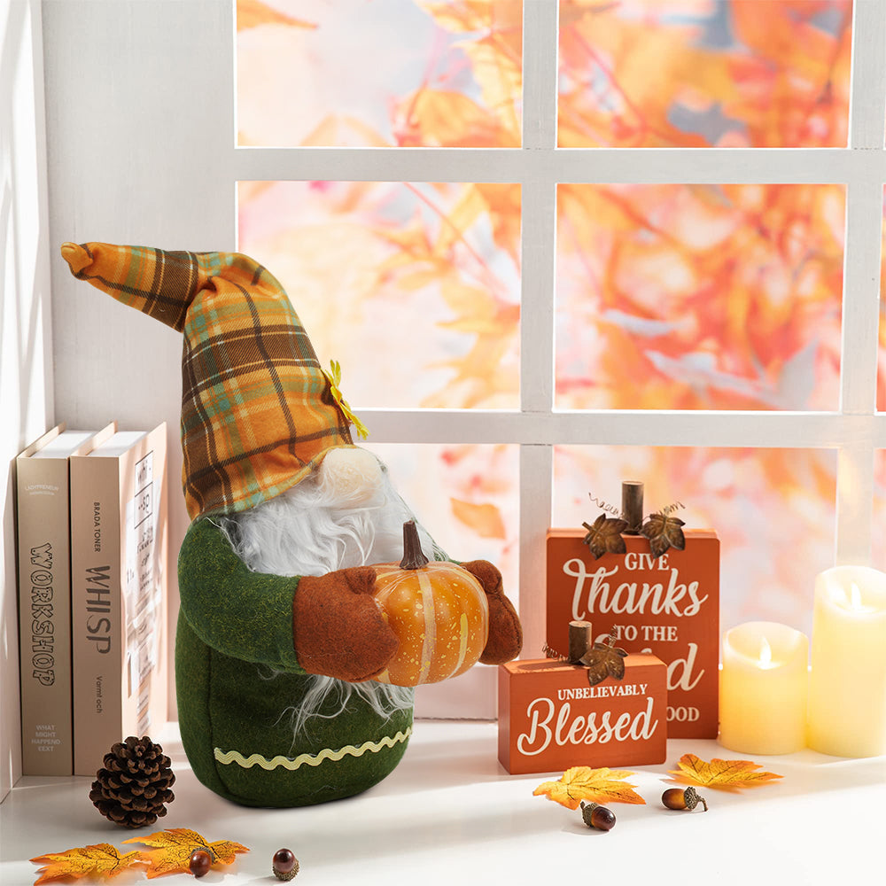Halloween Gnome Decoration with Plaid Hat and Pumpkin 34cm