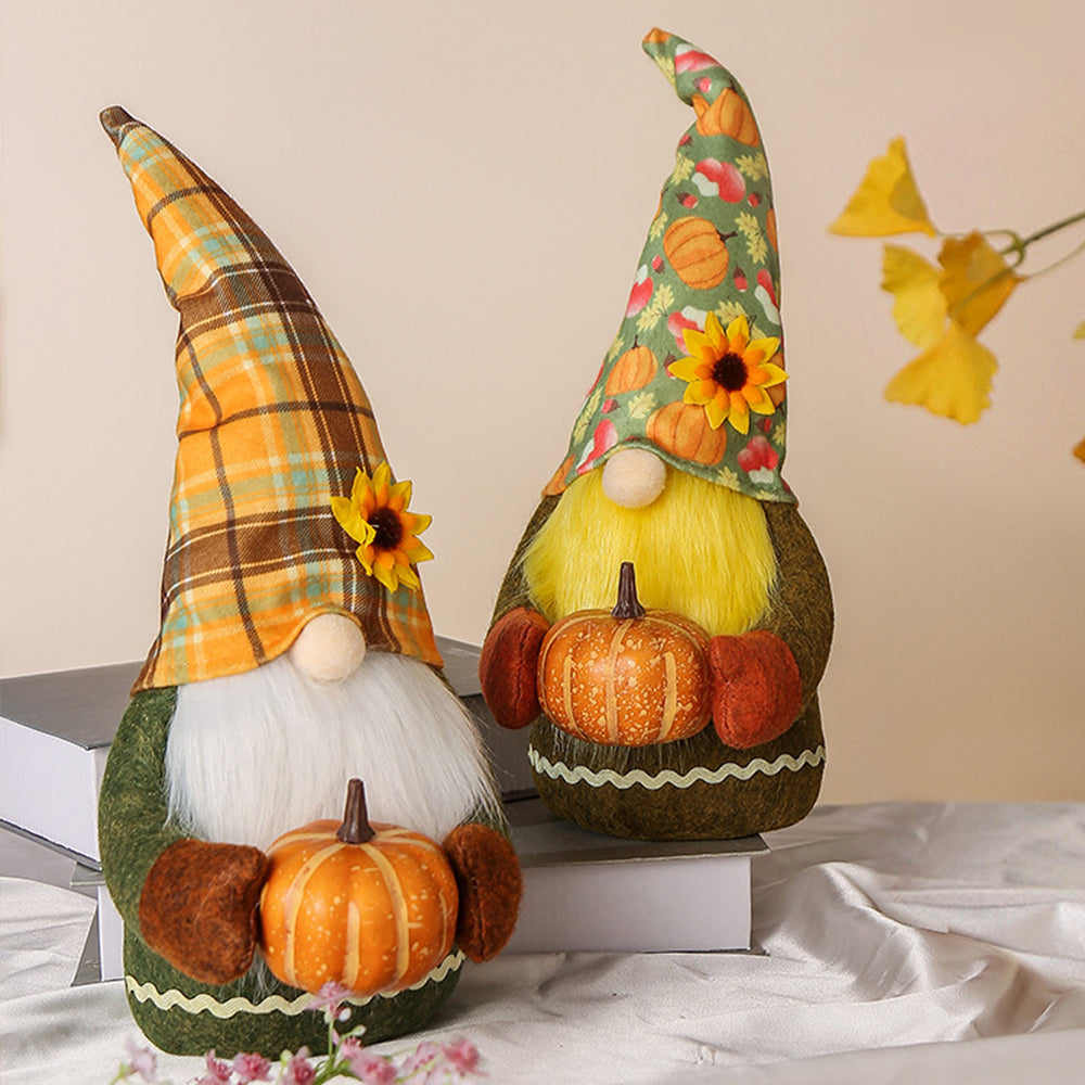 Halloween Gnome Decoration with Plaid Hat and Pumpkin 34cm